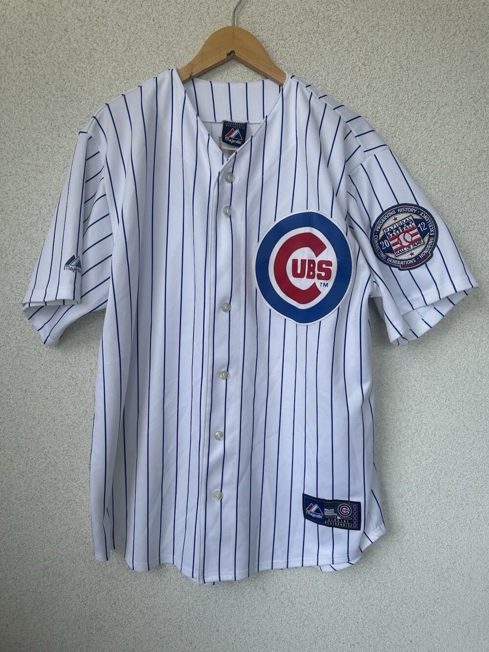 Majestic Chicago Cubs Ron Santo #10 Pinstripe Jersey Hall of Fame 2012 Men’s XL - Picture 1 of 11